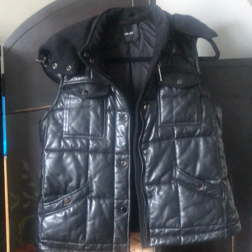 LTH JKT Black Leather Vest w/ hood.